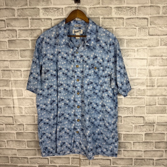 Duluth Trading Untucked Light Blue Bicycle AOP Casual Button Up Shirt 2XLT SLIM - Picture 2 of 7